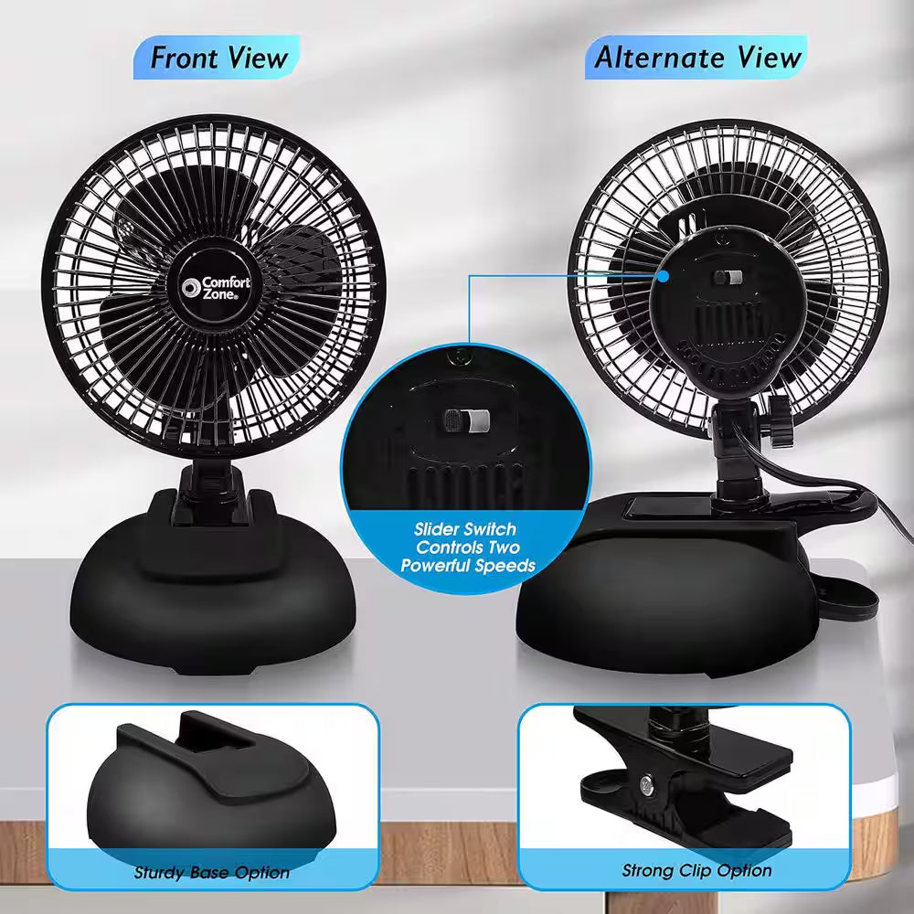 6 In. Black Combo Desk and Clip Fan with Adjustable Tilt