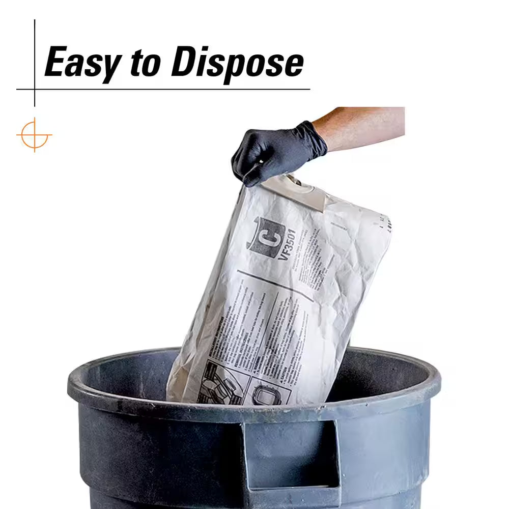 Genuine VF3501 Wet Dry Vac Dry Pick-Up Only Dust Bags for 3-4.5 Gallon and HD0600  Shop Vacuums, Size C (2-Pack)