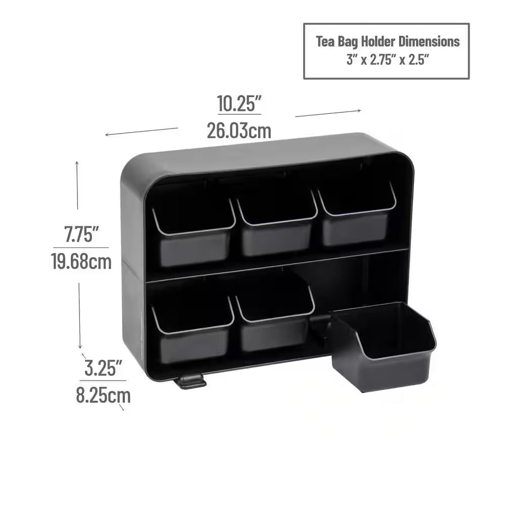 Tea Bag Organizer Tea Station Organizer Plastic 10.25 In. L X 3.25 In. W X 7.75 In. H, Black