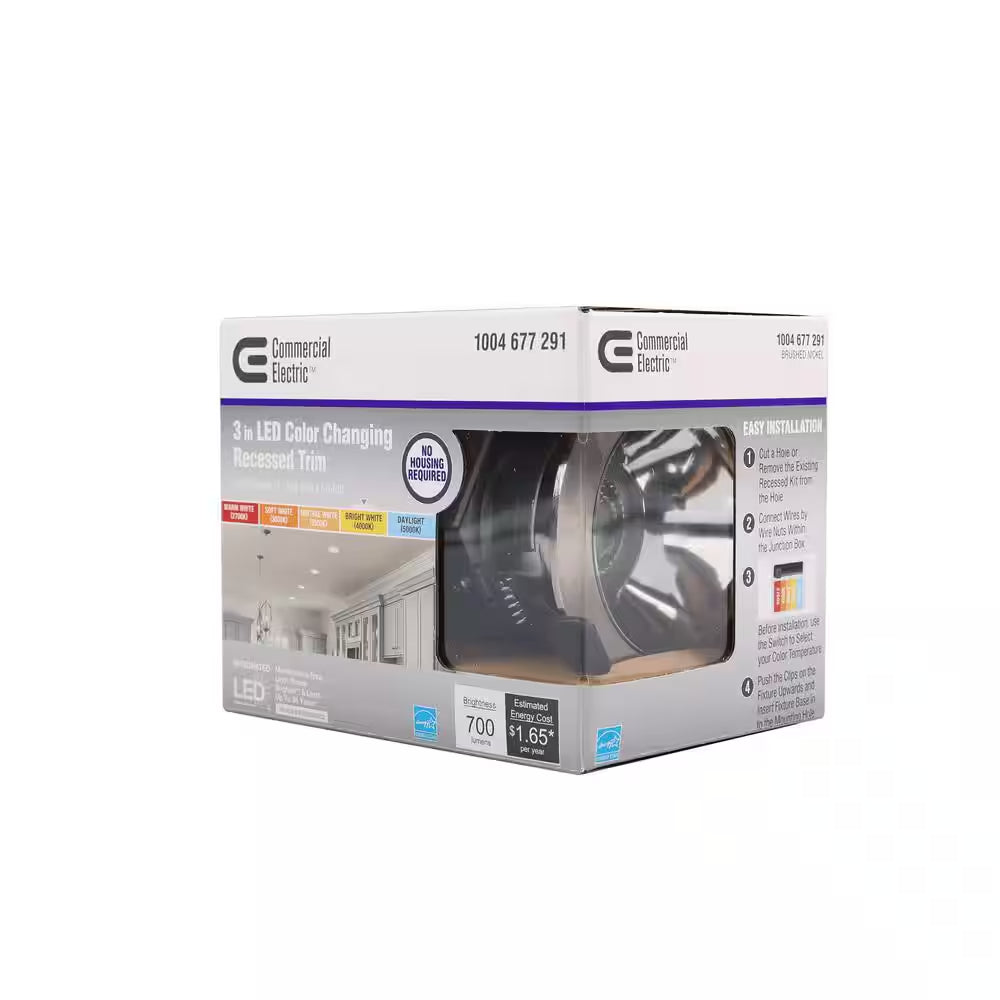 3In. Integrated LED Canless Recessed Light with Brushed Nickel Trim and Silver Reflector with CCT, (1-Pack)