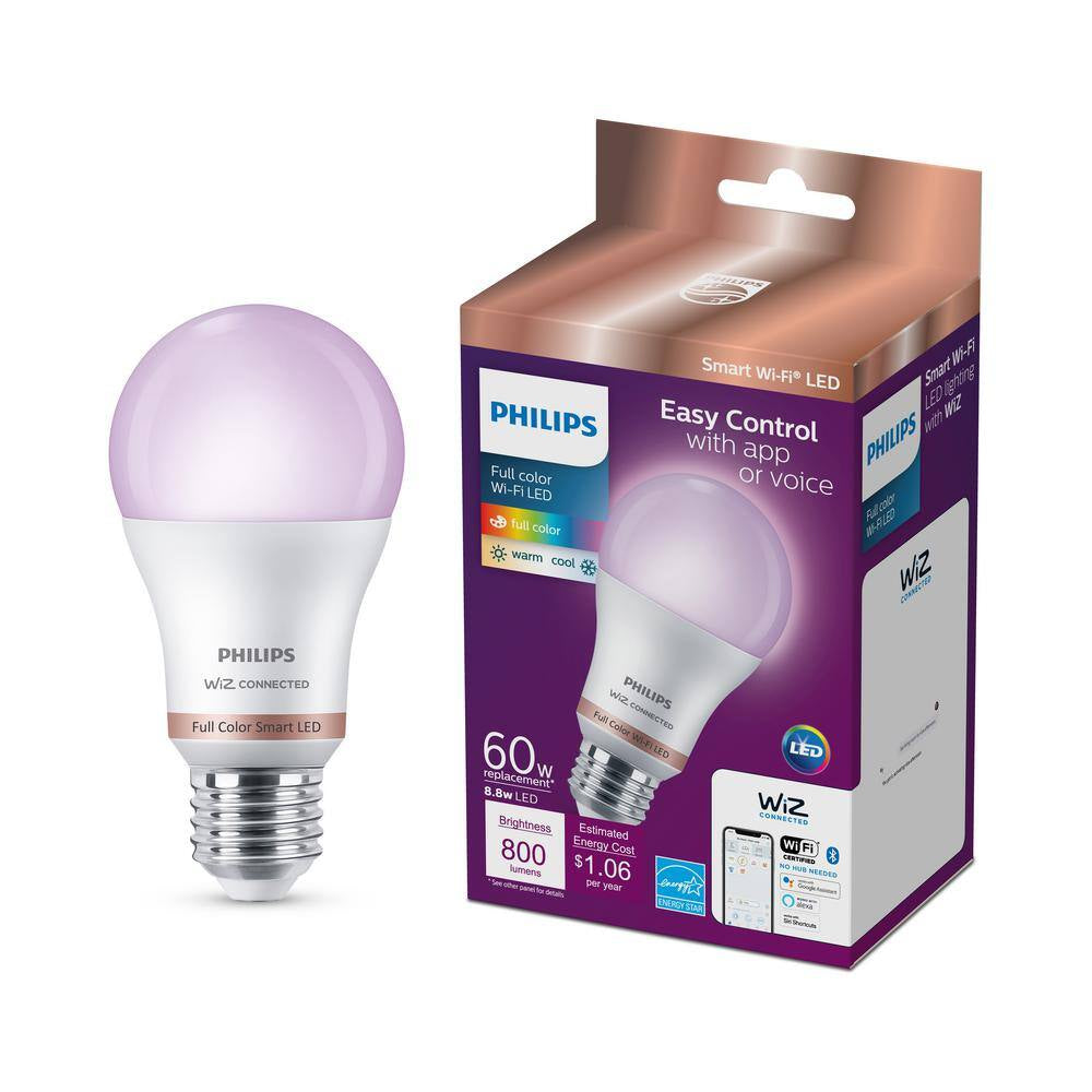 60-Watt Equivalent A19 LED Smart Wi-Fi Color Changing Smart Light Bulb Powered by Wiz & Motion Sensor (1-Pack)