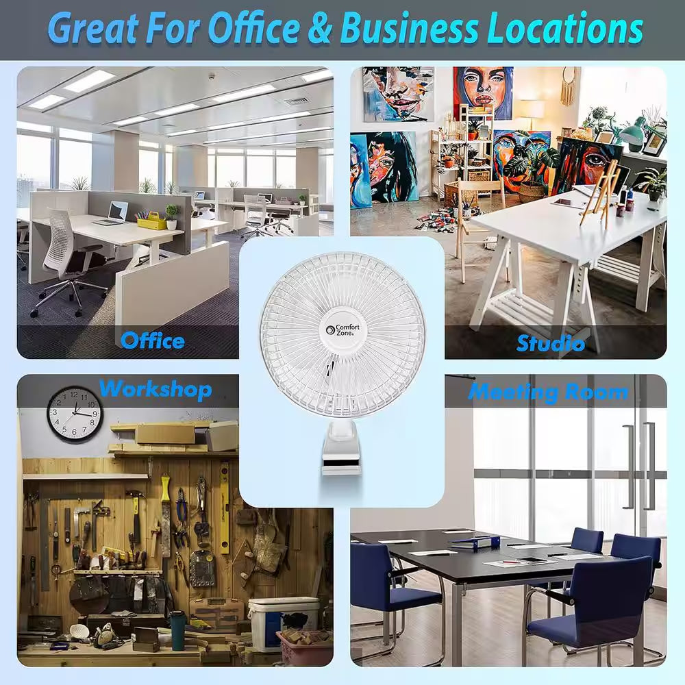 6 In. Quiet Portable Indoor 2-Speed Desk Fan with Clip and Fully Adjustable Tilt in White