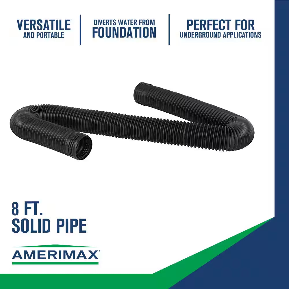 FLEX Drain 4 In. X 8 Ft. Black Copolymer Solid Drain Pipe