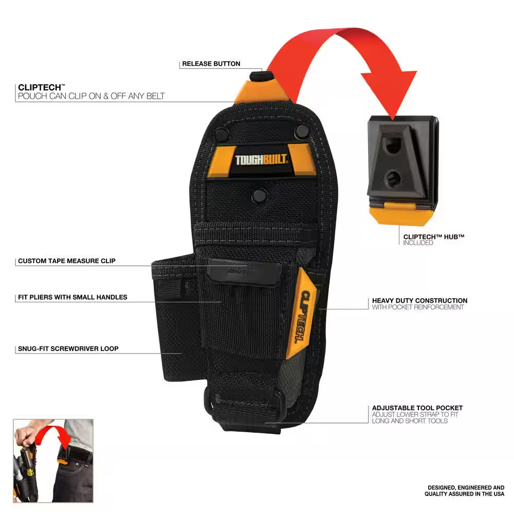 Small Pliers Pouch in Black with Cliptech Hub and Adjustable Bottom Pliers Pocket