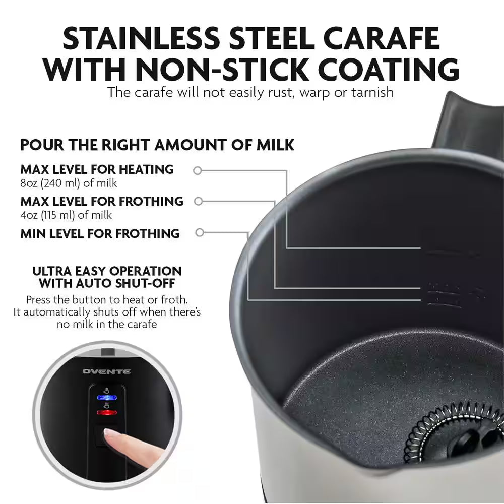 8.1 Oz. Black Stainless Steel Electric Milk Frother 3 in 1-Warming, Heating and Frothing, See through Lid