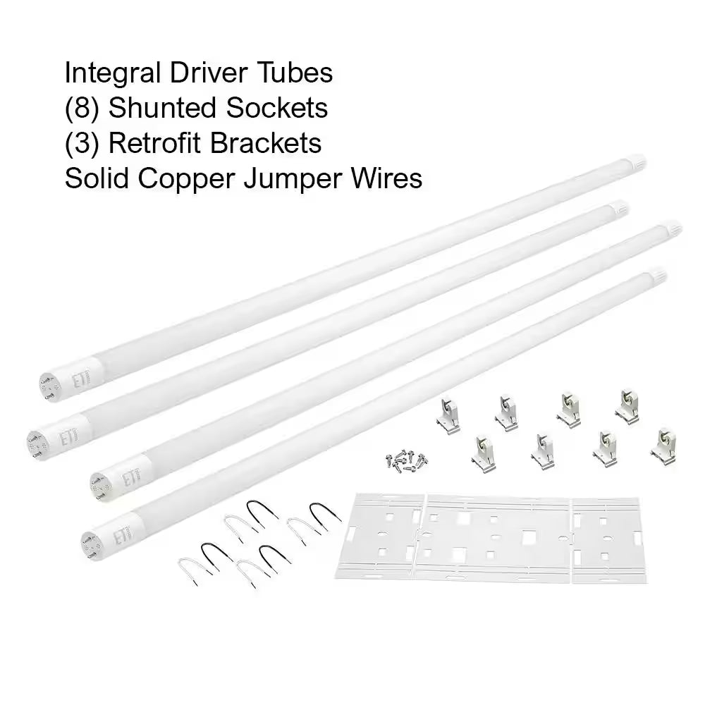 48-Watt 4 Ft. Linear Daylight (5000K) LED Tube Light Bulb Retrofit Conversion Kit Replaces 8 Ft. T8 T12 Fluorescent Bulb