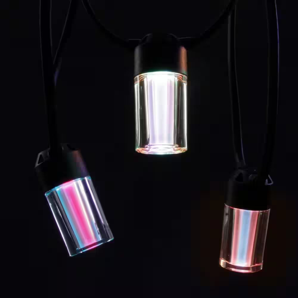 12-Light 24 Ft. Outdoor Plug-In RGB Integrated LED Smart Wi-Fi String Light, Works with Alexa/Hey Google/Homekit/Siri