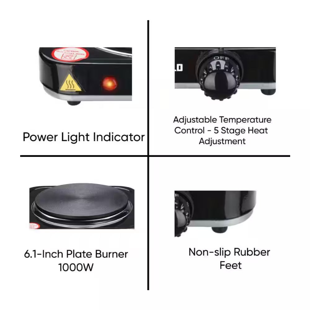 1000W Single Burner 6.1 In. Black Electric Hot Plate Stove