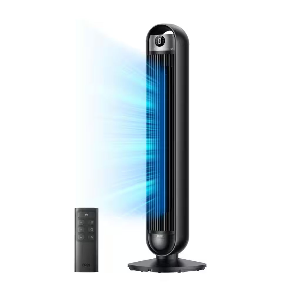 36 In. 6-Speed Tower Fan, 25 DB Quiet Portable Fan, DC Motor, 90° Oscillating with Remote, 8 Hour Timer in Black