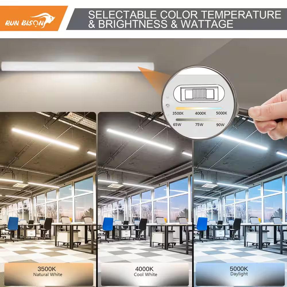 8 Ft.. 90-Watt Integrated LED Linear Strip Light Fixture Shop Light 8450/9750/11700 Lumens 3500/4000/5000K (4-Pack)