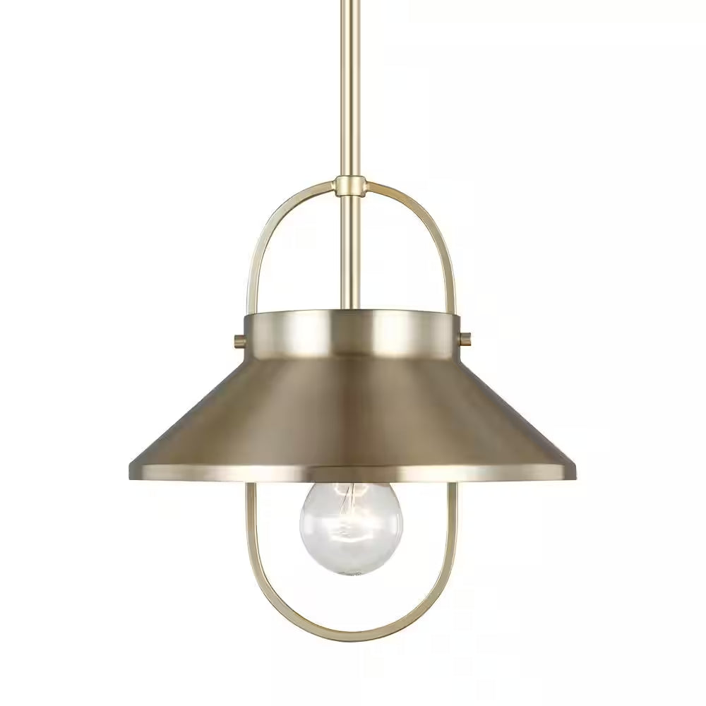 Dormer 1-Light Satin Brass Hanging Pendant with Metal Shade