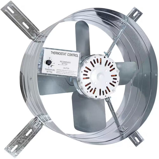 14 In. Single Speed Gable Mount Attic Ventilator Window Fan in Gray with Adjustable Thermostat