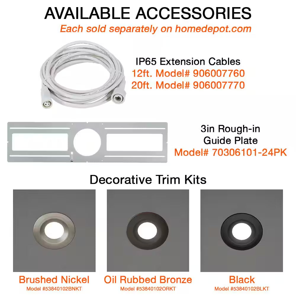 3 In. Canless Integrated LED Recessed Light Trim 550 Lumens Adjustable CCT Kitchen Bathroom Remodel Wet Rated Dimmable