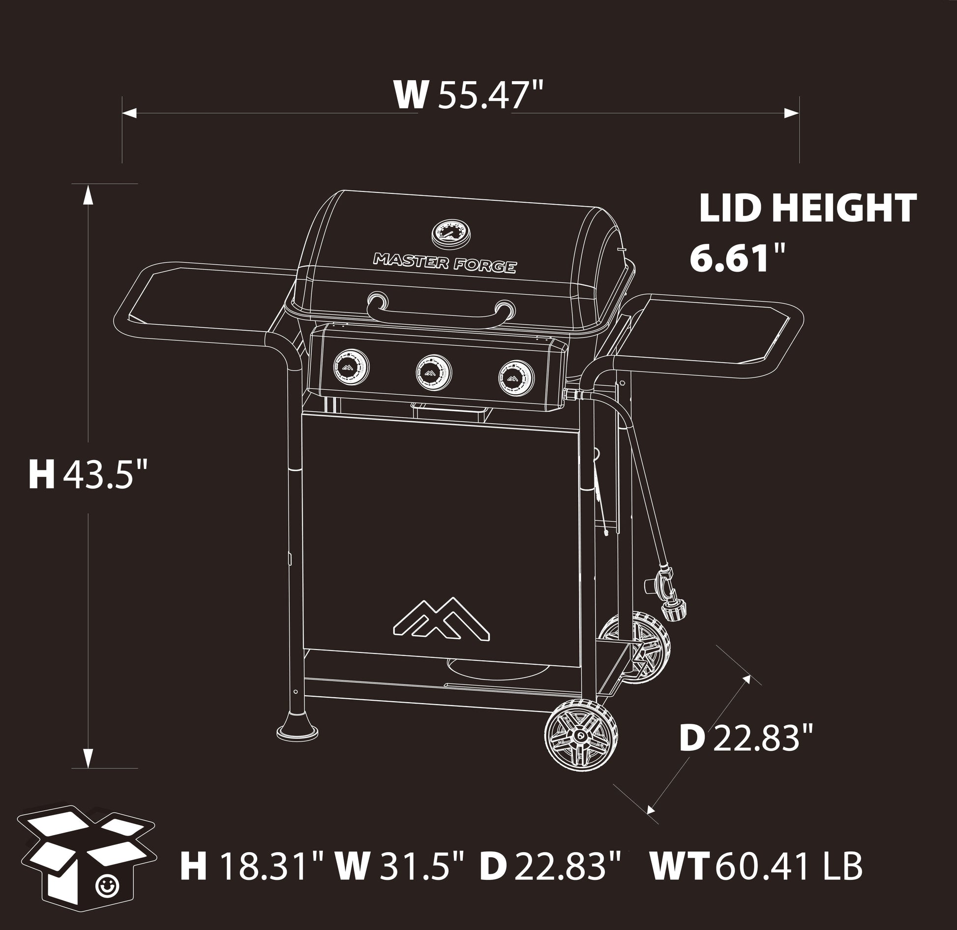 Large 550-Sq.In Black 3 -Burner Liquid Propane Gas Grill