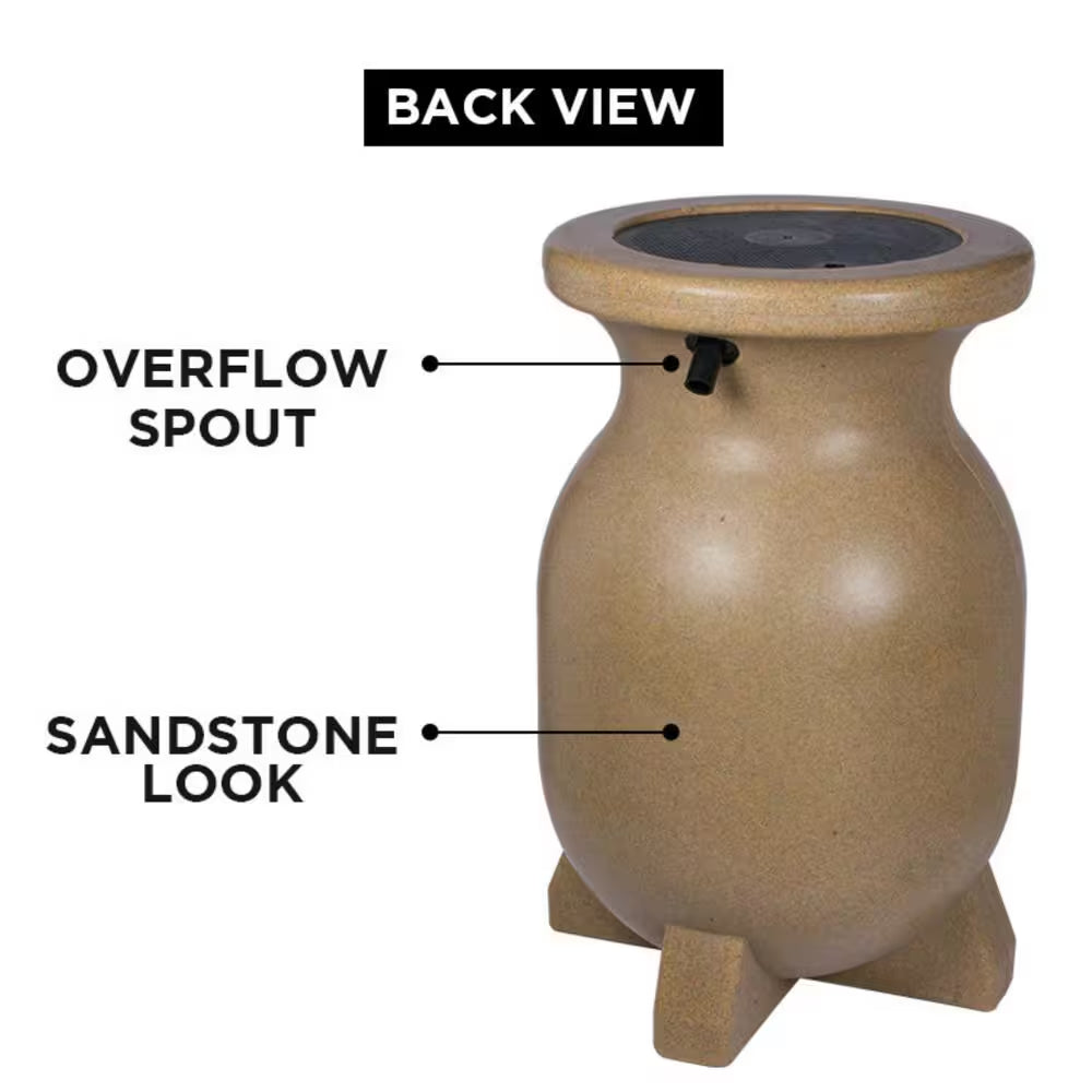 Stone-Look Rain Barrel 55 Gal (210L) Beige, Eco-Friendly Gardening, Water Conservation
