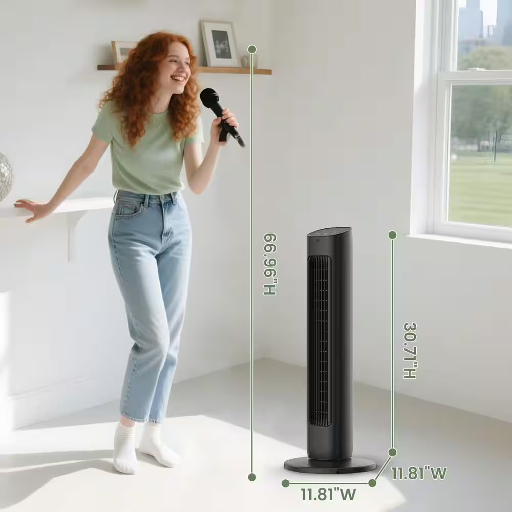 30.71 In. 3-Speed Oscillating Tower Fan in Black with 3-Modes, 85° Oscillating, Timer and Remote Control