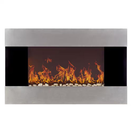 36 In. Stainless Steel Electric Fireplace with Wall Mount and Remote in Silver