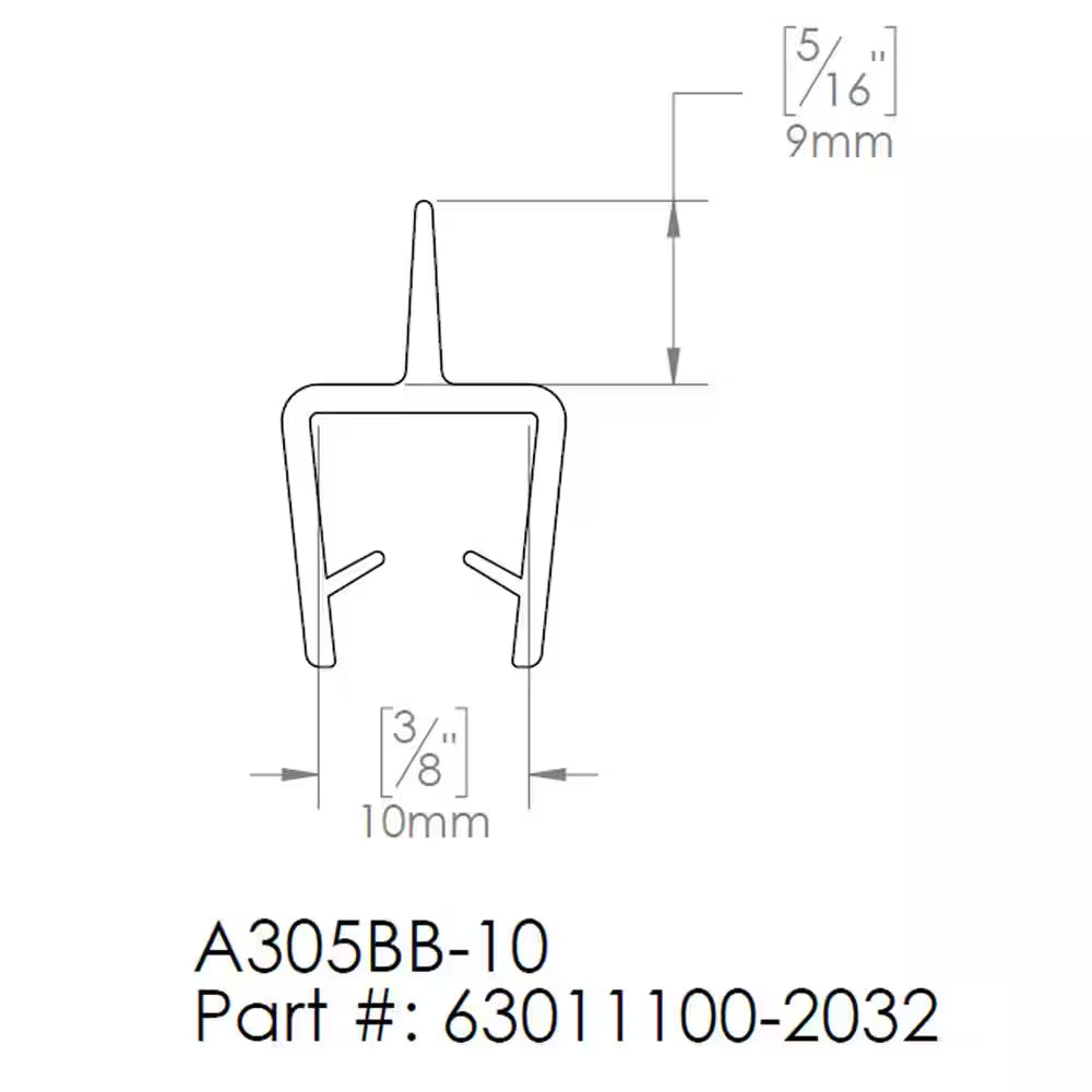 80 In. L Clear Vinyl Seal with a Flexible Fin for 3/8 In. Glass Shower Door