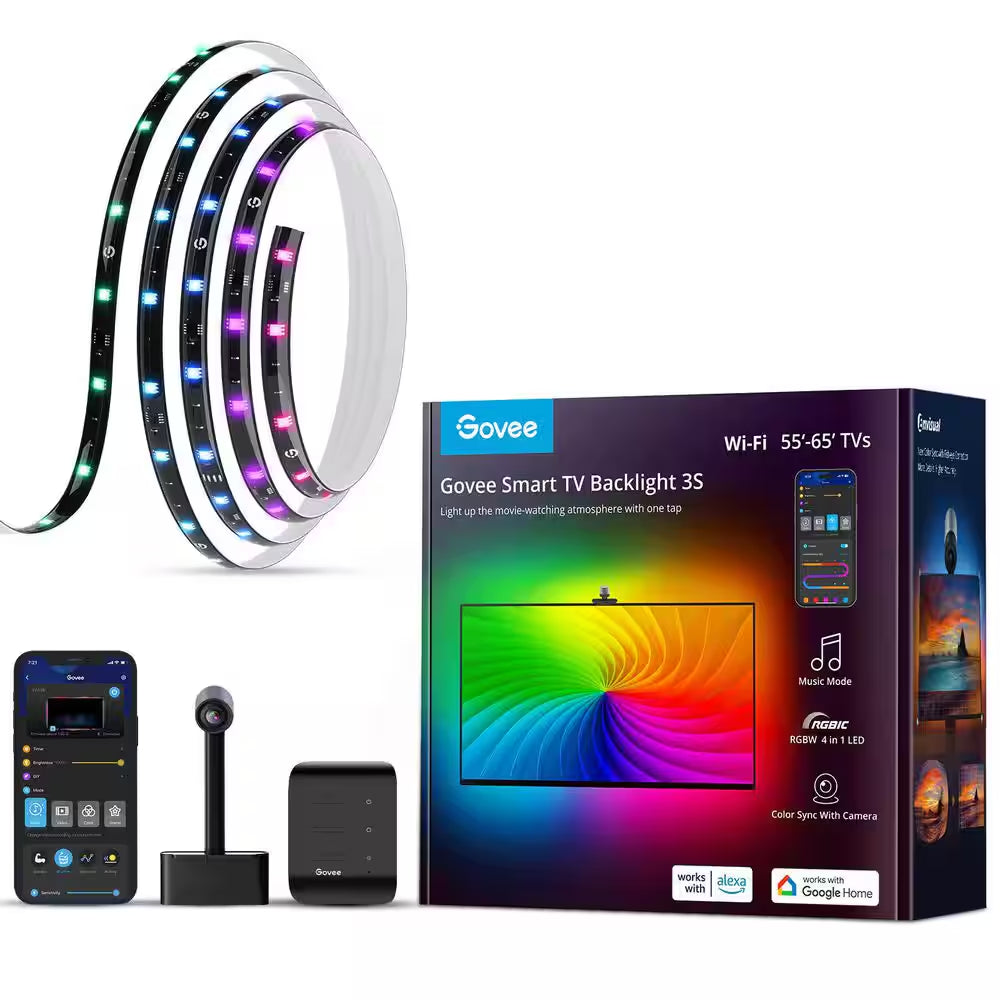 RGBIC 24-Watt Equivalent 12.5 Ft. Smart Integrated LED Black Color Changing TV Back Light for 55-65 In. Tvs (1-Strip)