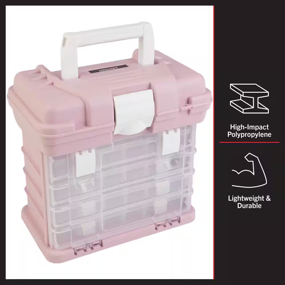 7 In. W - Pink Plastic 4 Drawer Tool Box for Hardware or Craft Supplies - Portable Tool Box