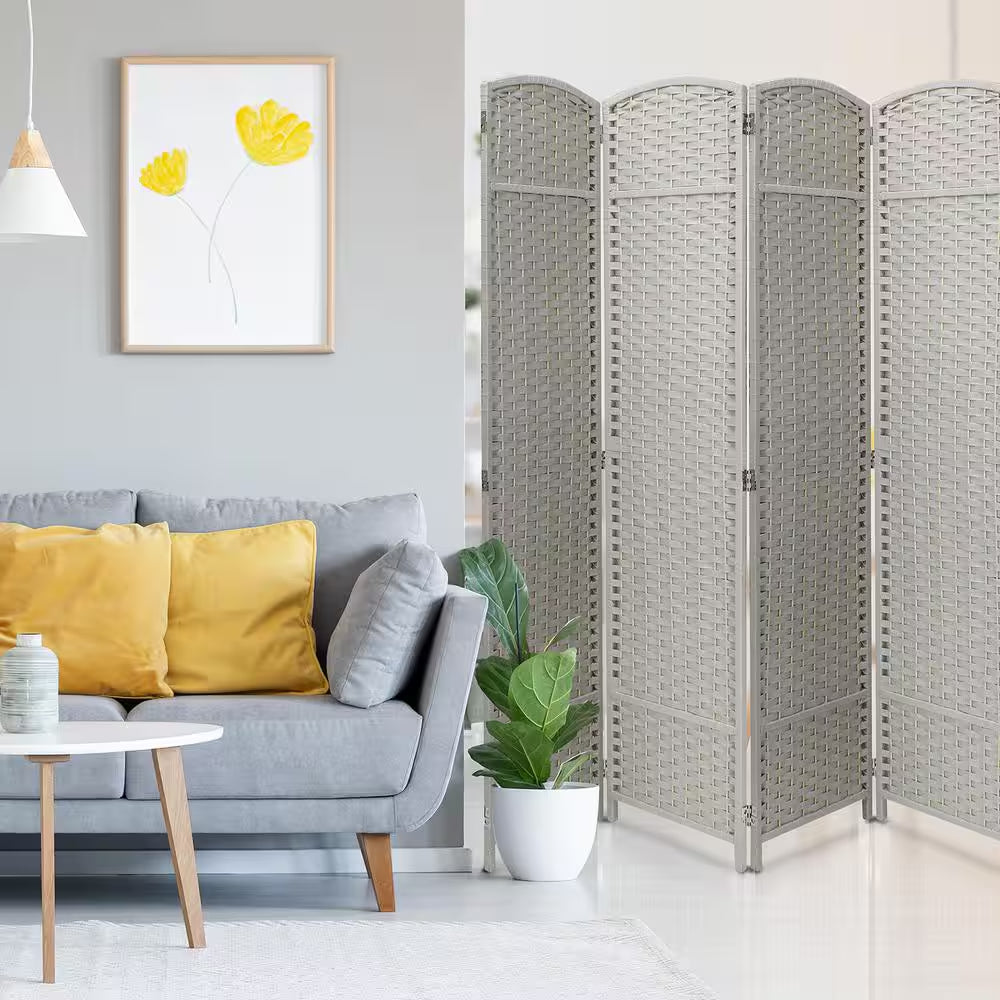 Beige 8 Panel 6 Ft. Tall Double Hinged Foldable Panel Room Divider