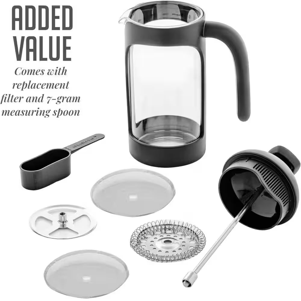 4-Cup Black French Press Coffee Maker with Heat Resistant Borosilicate Glass