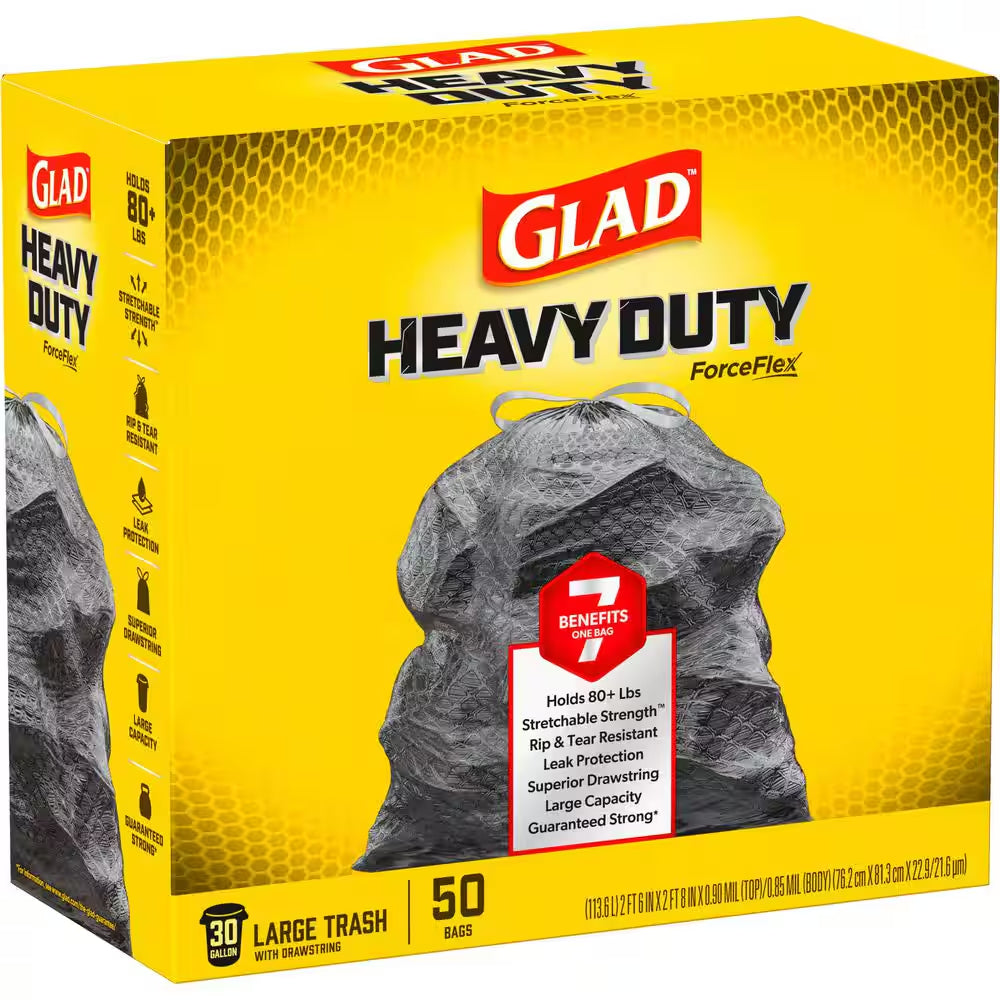 30 Gal. Heavy Duty Large Drawstring Outdoor Unscented Black Trash Bags (50-Count)