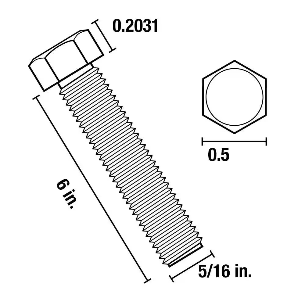 5/16 In.-18 X 6 In. Zinc Plated Hex Bolt (25-Pack)