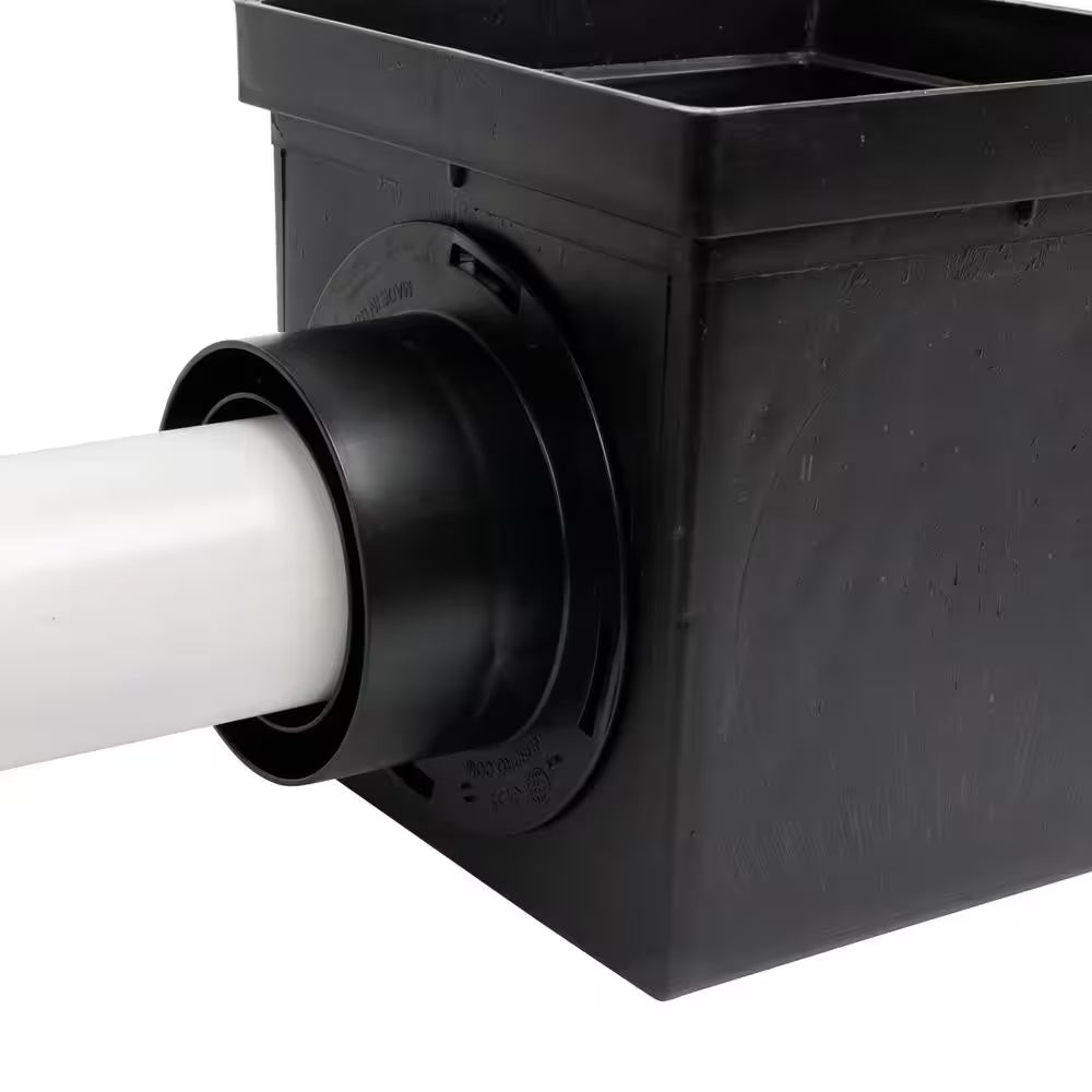 9 In. Square Catch Basin Drain Kit 2-Opening Basin, Black Plastic Grate, 2 Outlet Adapters and 1 Outlet Plug (4-Pack)