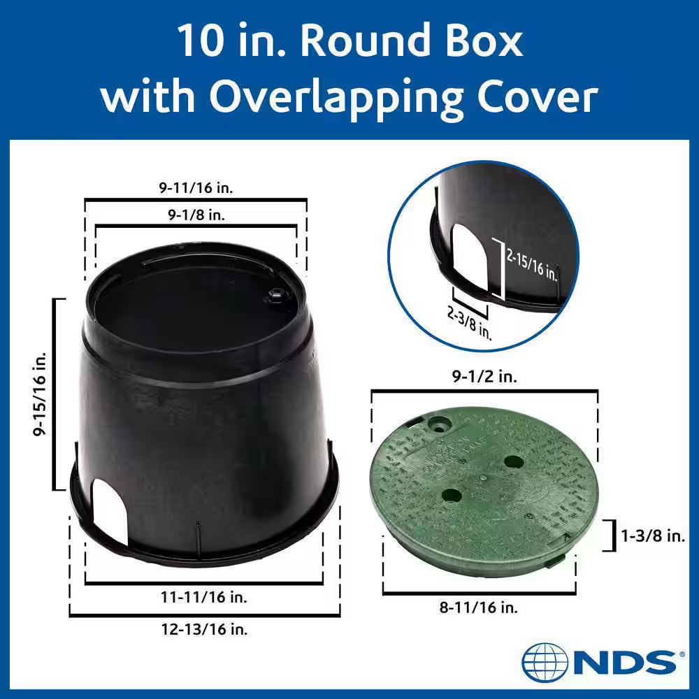 10 In. round Valve Box and Cover, Black Box, Green ICV Cover