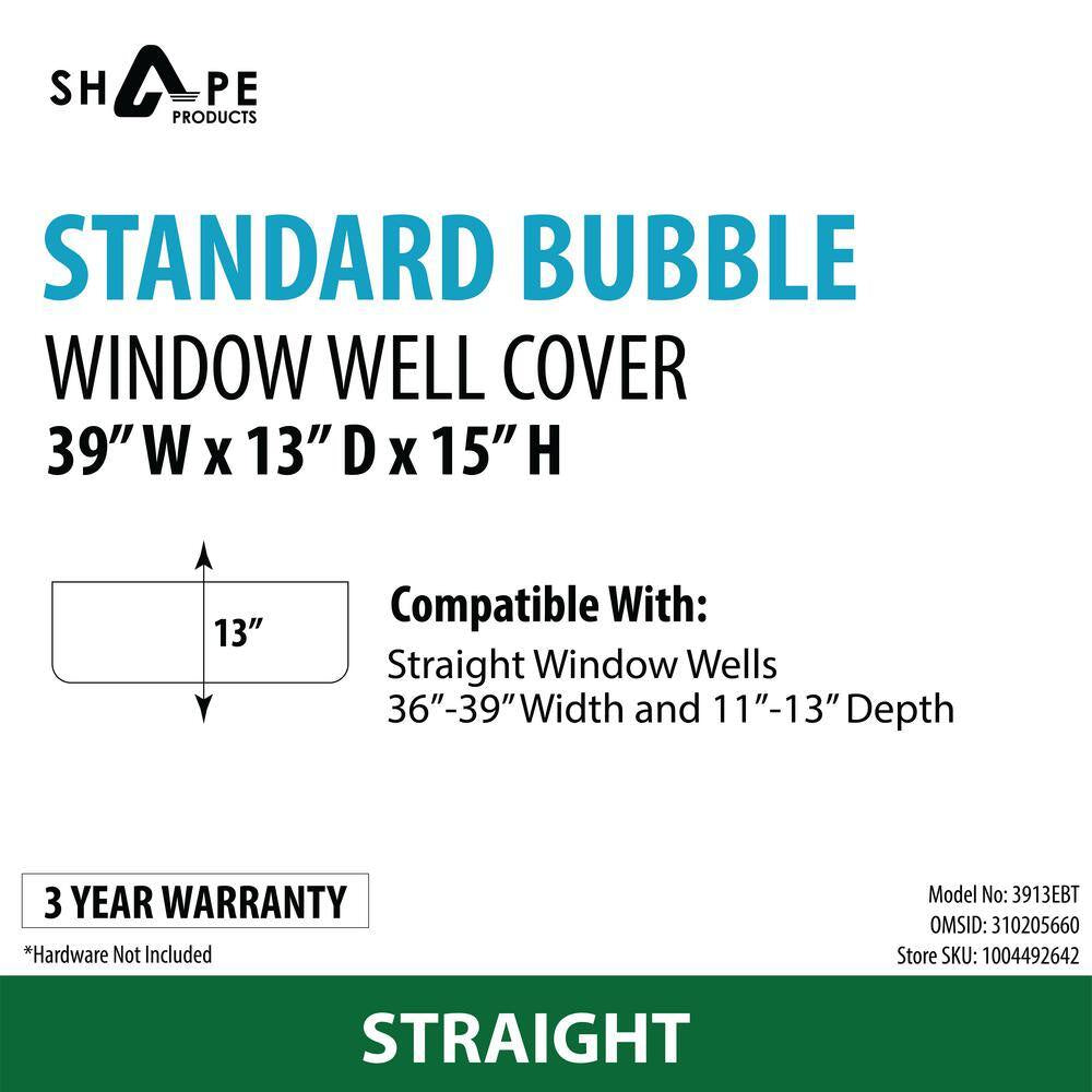 39 In. W X 13 In. D X 15 In. H Economy Straight Bubble Window Well Cover