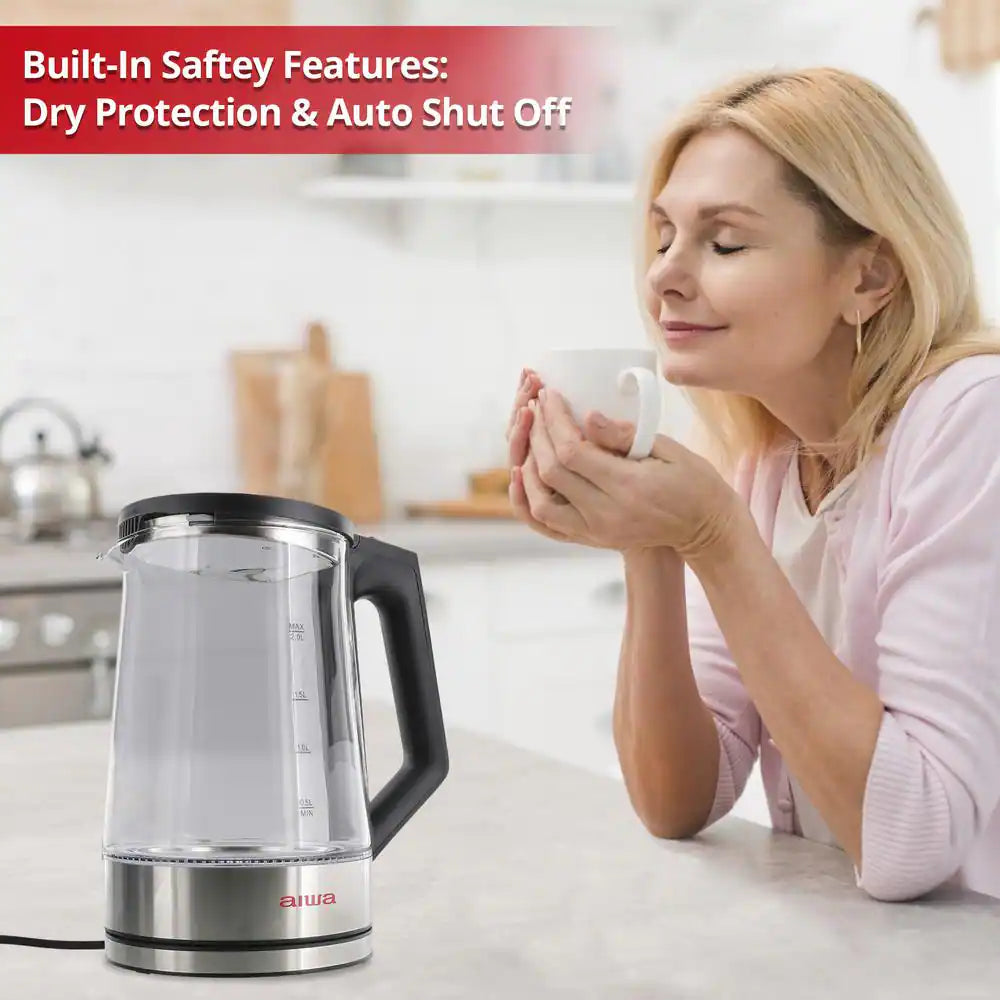 Electric Black Tea Kettle 8.4 Cups with Blue Indicator Lights