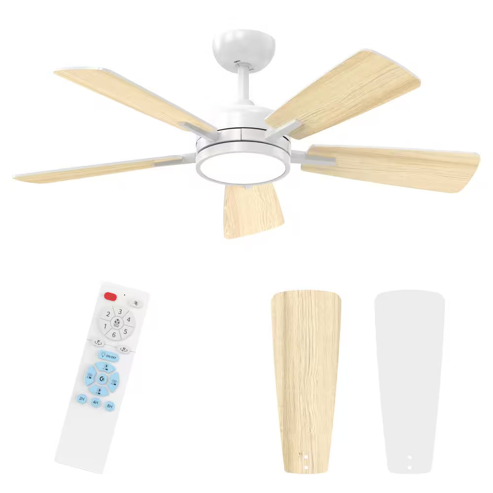 T5 Series 46 In. Indoor White Ceiling Fan with Dimmable 3-CCT Light and Bedroom Mood Light, Reversible Quiet DC Motor