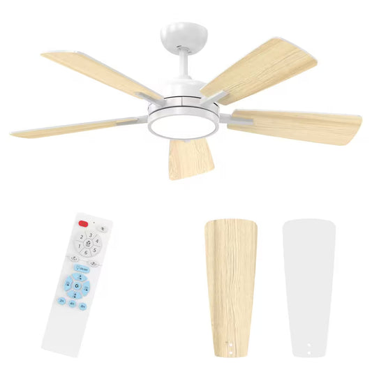 T5 Series 46 In. Indoor White Ceiling Fan with Dimmable 3-CCT Light and Bedroom Mood Light, Reversible Quiet DC Motor