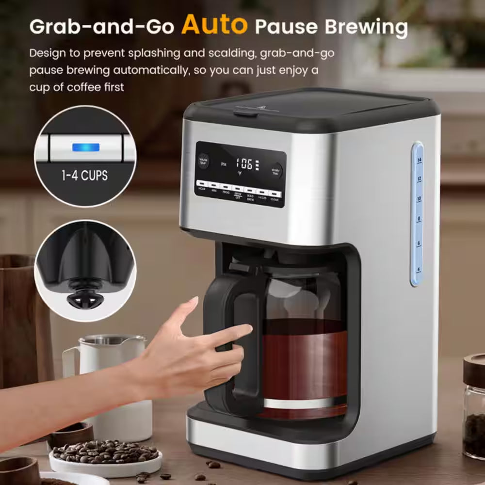 14-Cup Coffee Maker with Carafe Brewer & Timing Function in Silver