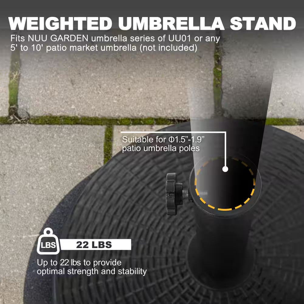 Black Resin and Concrete Outdoor 22 Lb. 18 In. round Patio Umbrella Base, for 1.5 In. Umbrella Poles