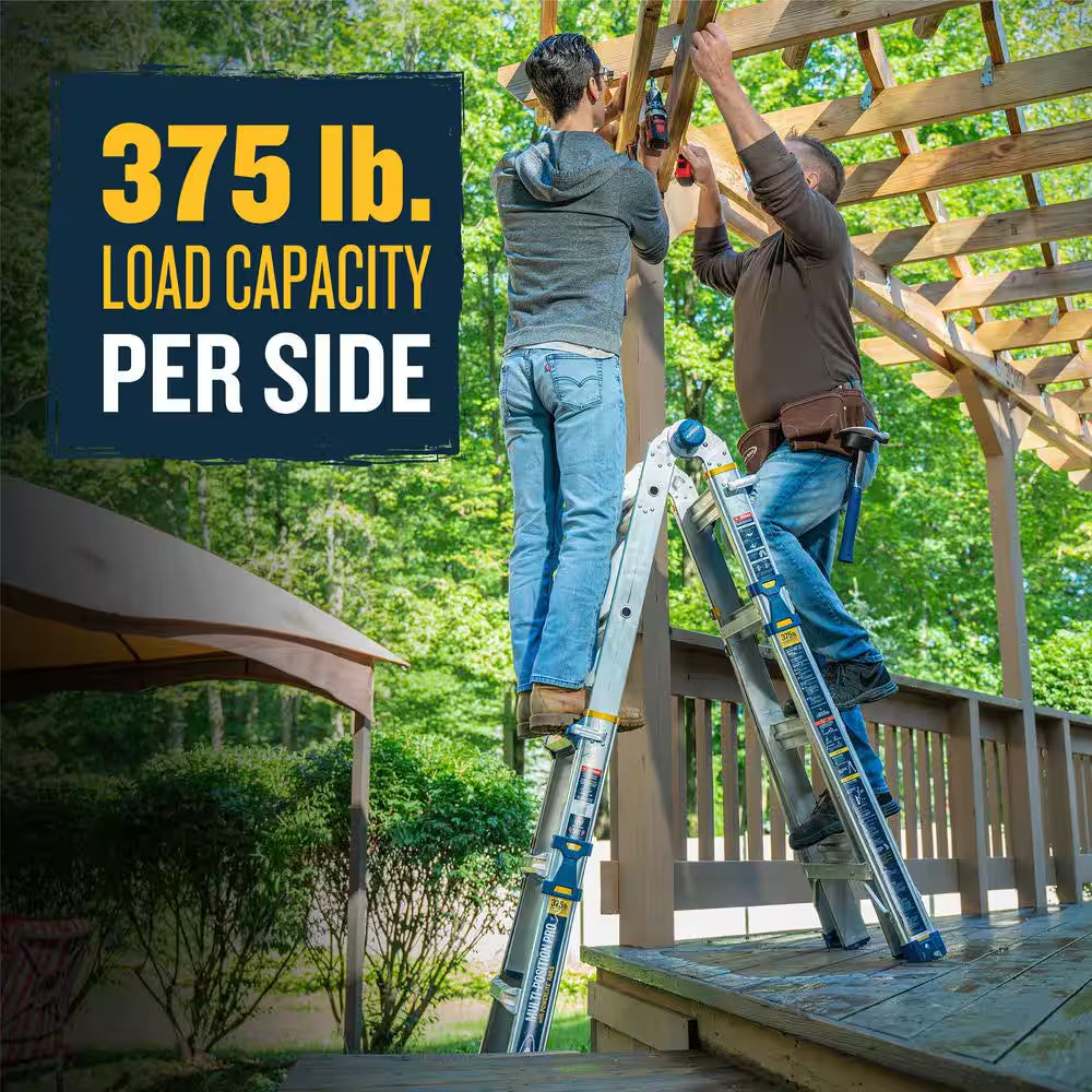 5 in 1 Multi Position Pro 14 Ft. Reach Aluminum Adjustable Multi Position Ladder, 375 Lb. Load Capacity Type IAA Duty