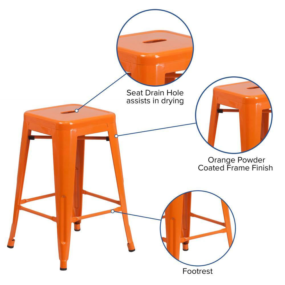 24 In. Orange Metal Bar Stool