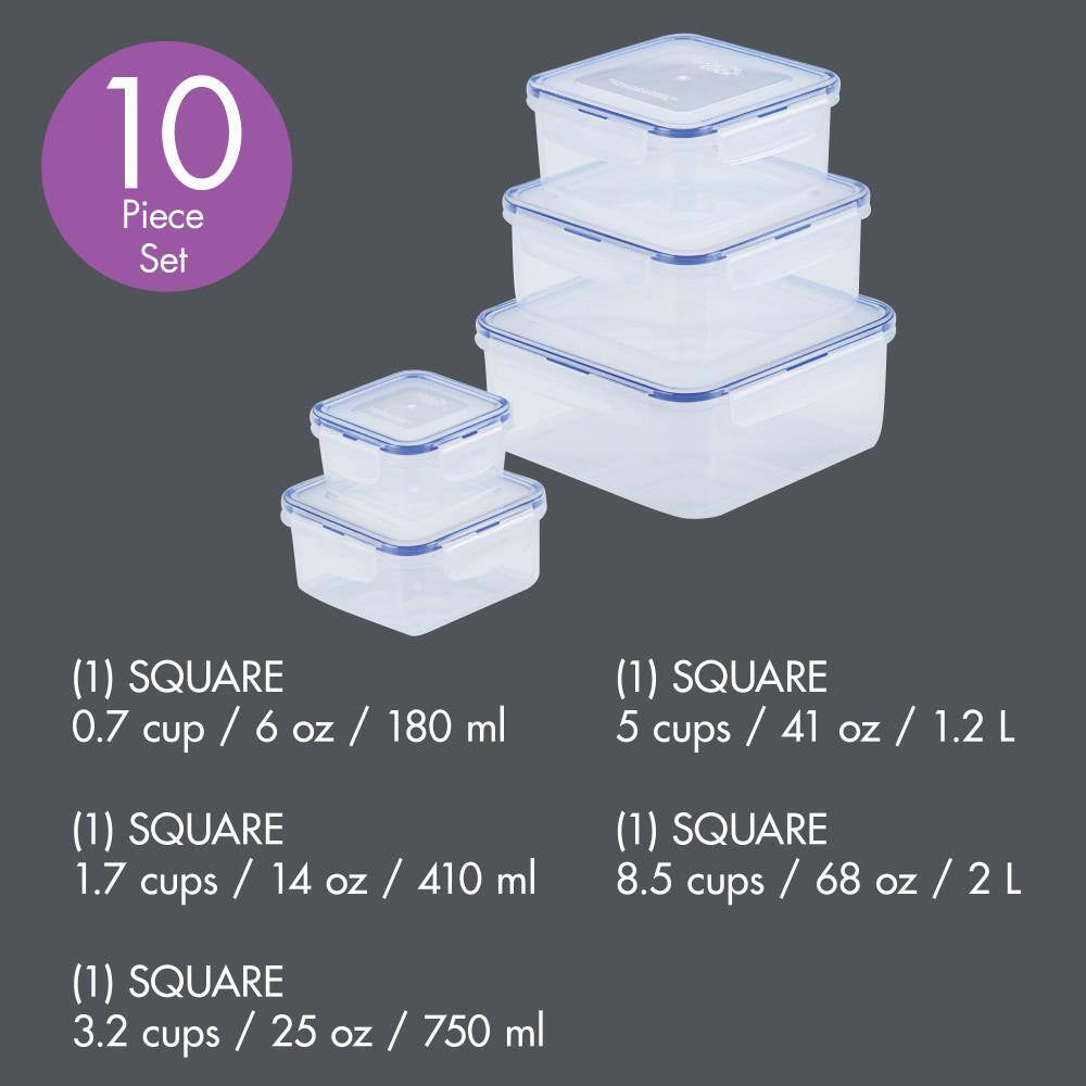 Easy Essentials 10-Piece Square Food Storage Container Set,