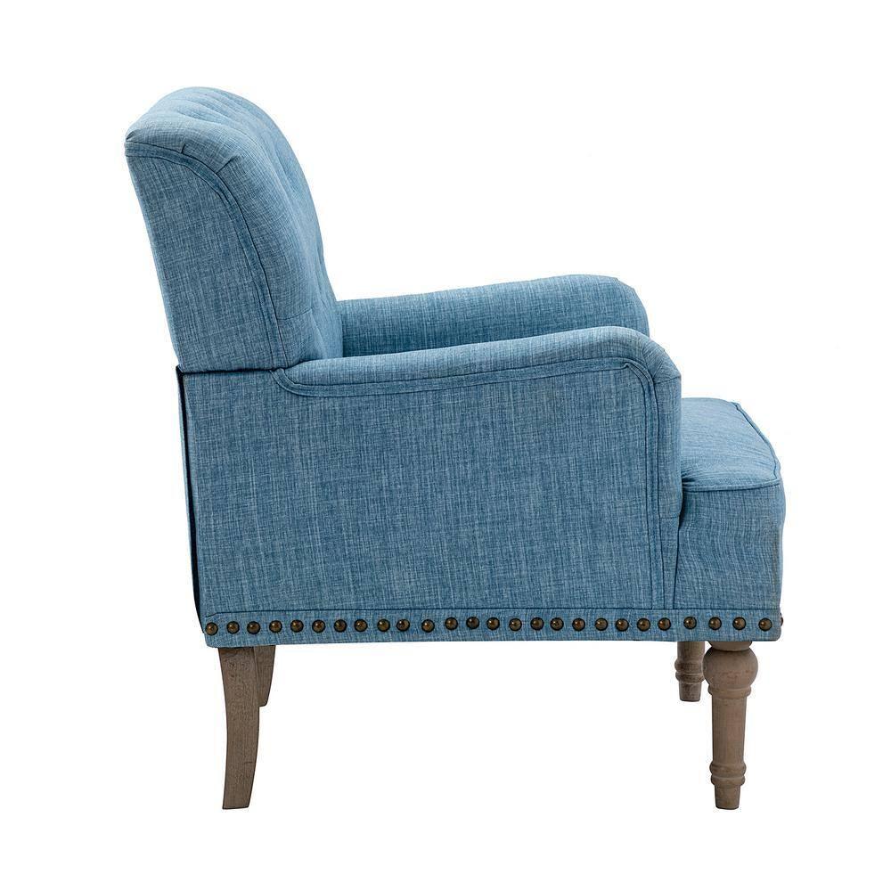 Leobarda Classic Traditional Blue Tufted Armchair with Nailhead Trim and Solid Wood Legs