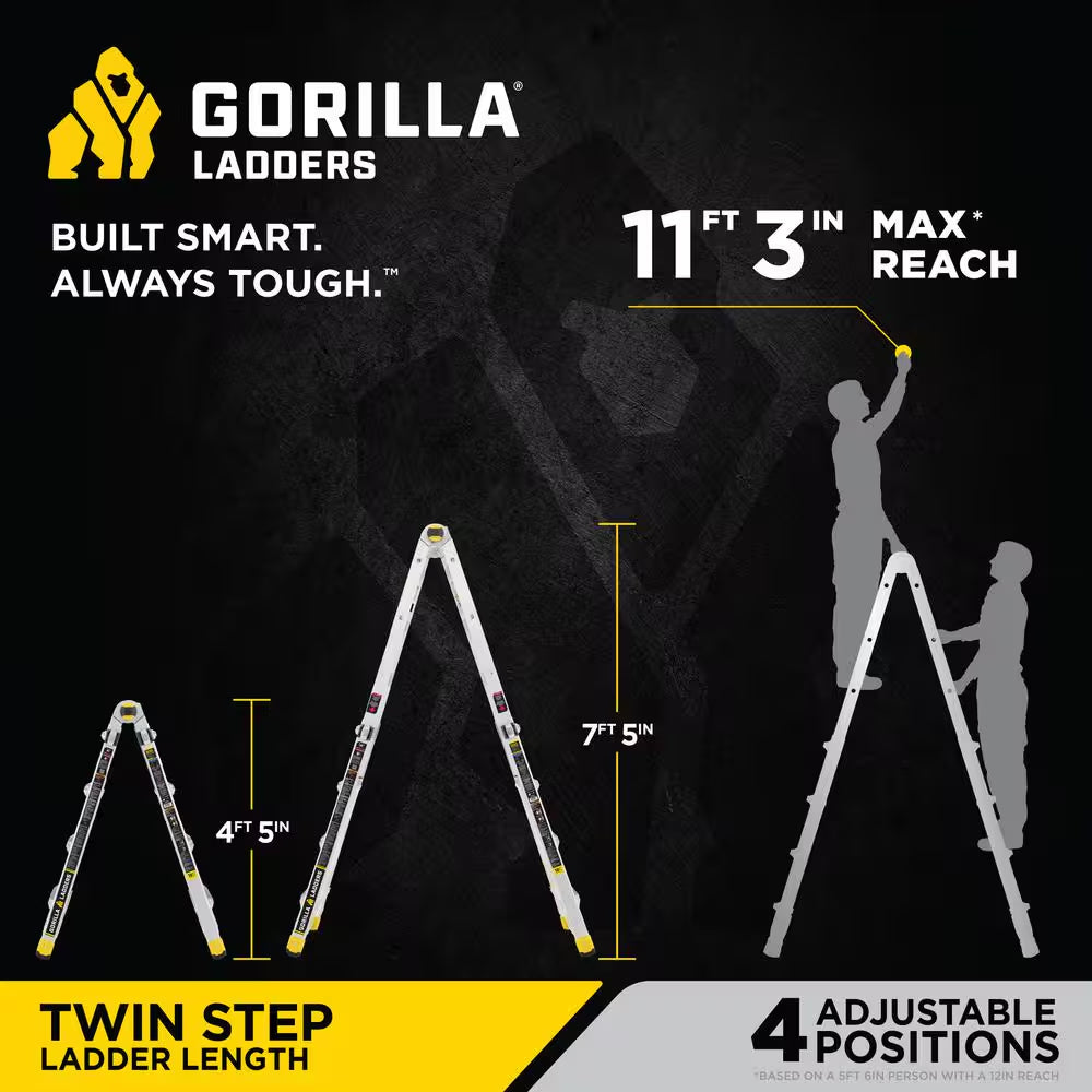 18 Ft Reach Aluminum Multi-Position Ladder with Tool Hangers, 300 Lbs. Load Capacity, Type IA Duty Rating