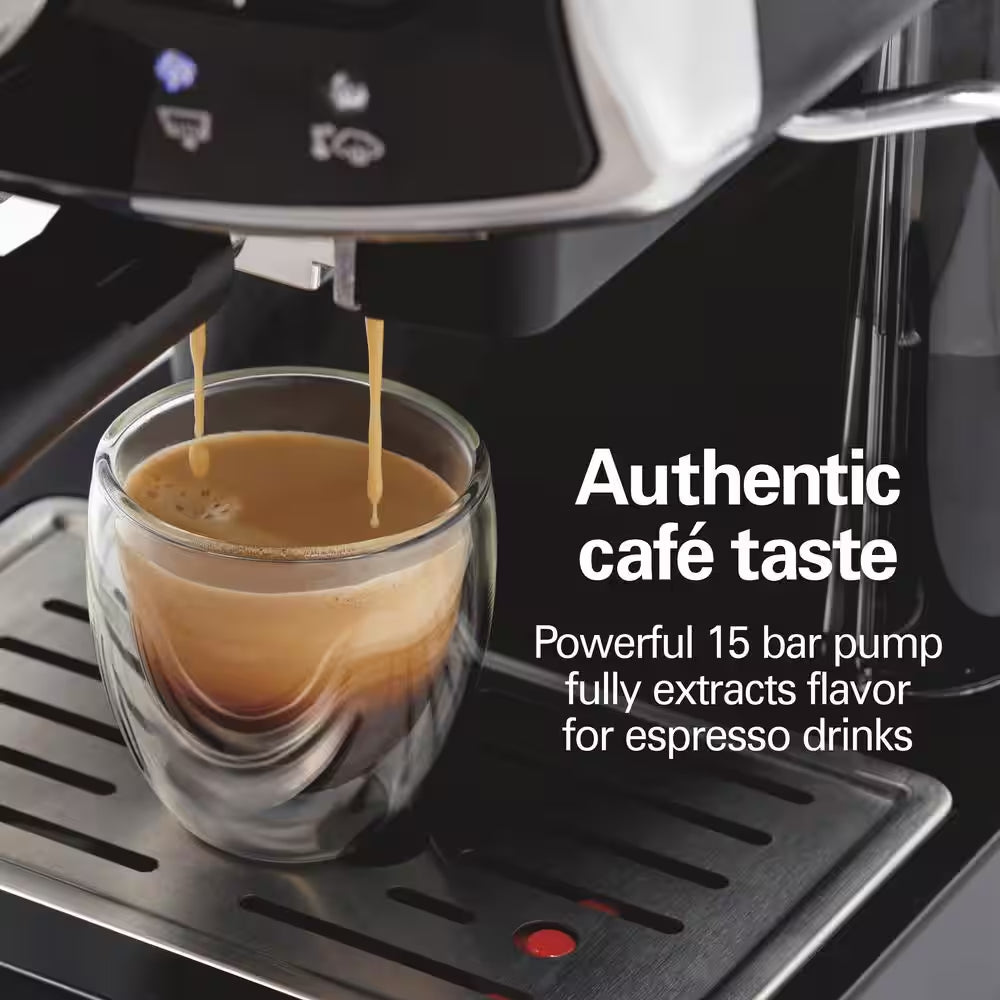 Slide & Lock 2- Cup Black Espresso Machine with 15 Bar Pump