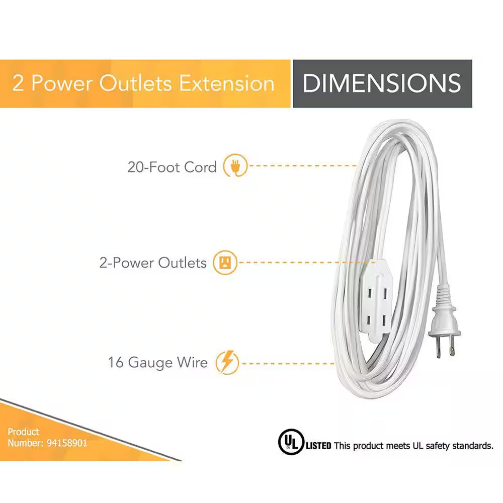 20 Ft. 16/2 SPT-2 Multi-Outlet (3) Indoor Light-Duty Extension Cord with Safety Covered Cube Power Tap