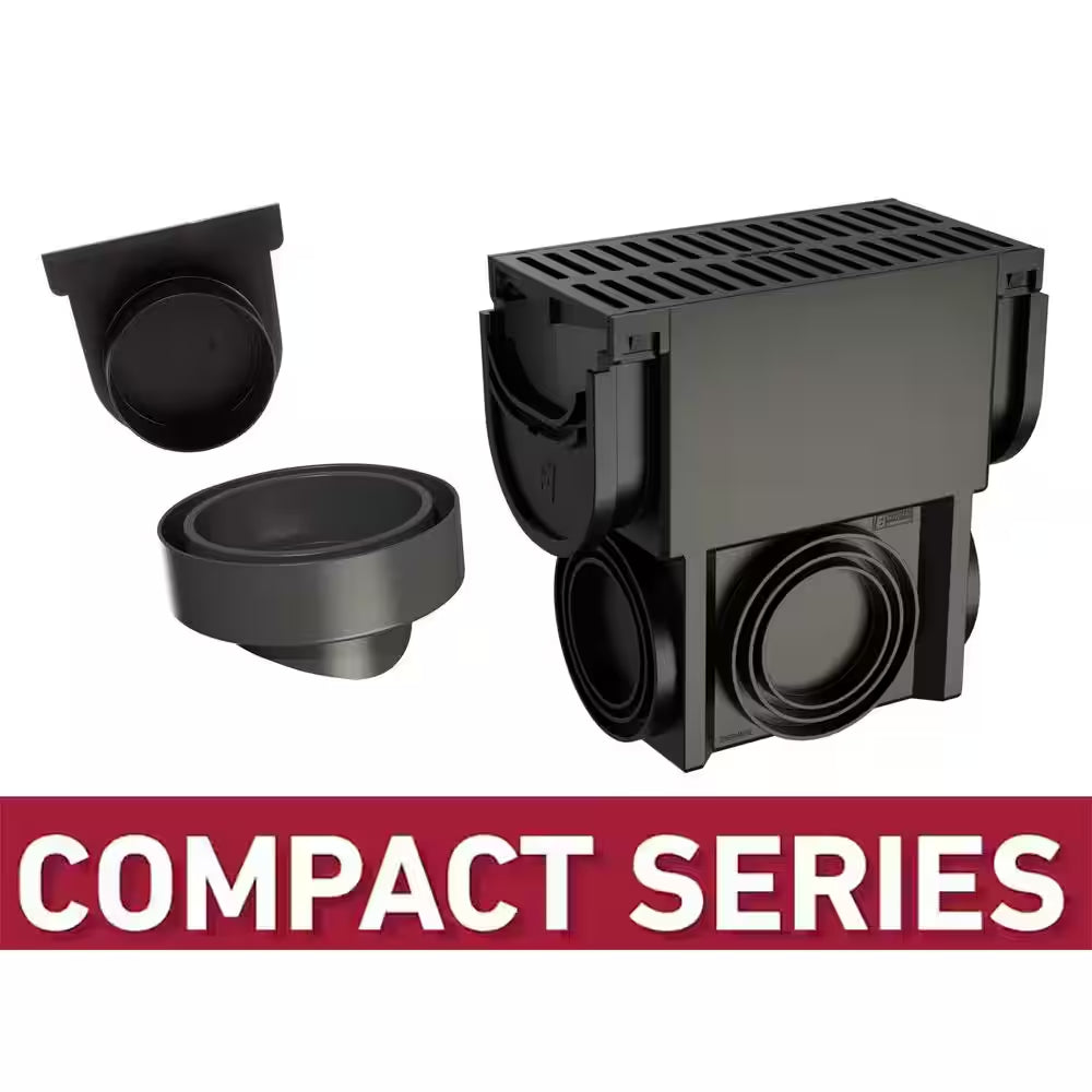 Compact Series Slim Drainage Pit/Catch Basin for 3.2 In. Modular Trench/Channel Drain Systems with Multi Pipe Adapter