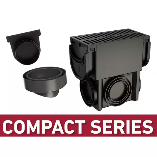 Compact Series Slim Drainage Pit/Catch Basin for 3.2 In. Modular Trench/Channel Drain Systems with Multi Pipe Adapter