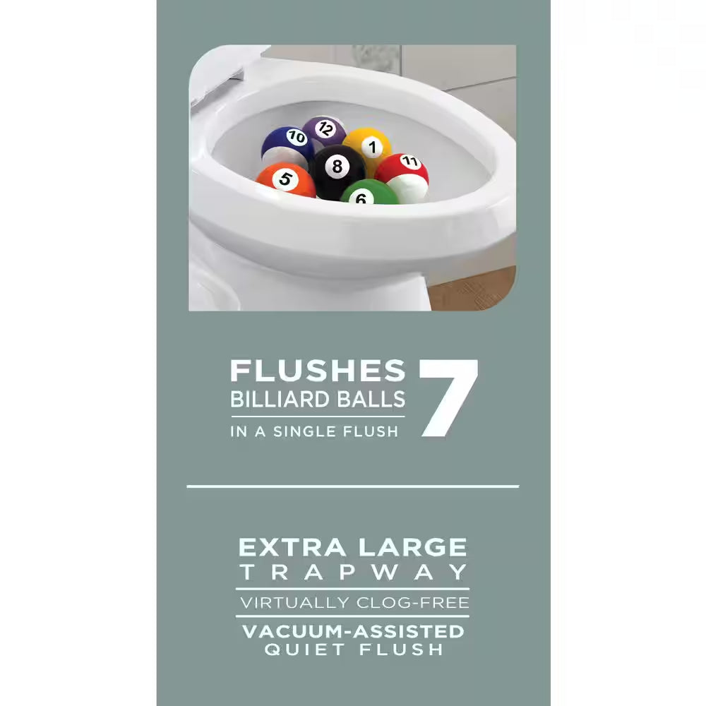 Power Flush 12 In. Rough in 2-Piece 1.28 GPF Single Flush Elongated Toilet in White, Seat Included