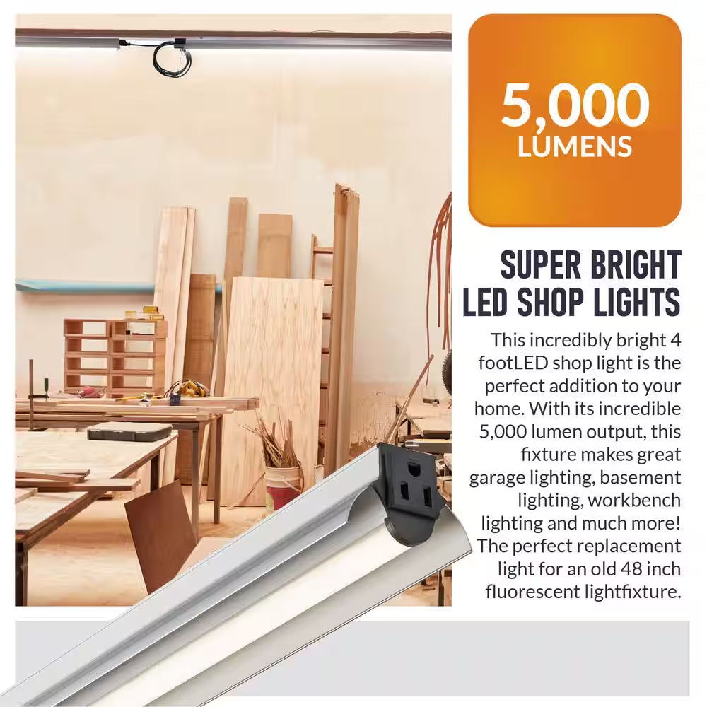 4 Ft. 250- Watt Equivalent Integrated LED Silver Shop Light 4000K, 55W, 5000 Lumens, Linkable