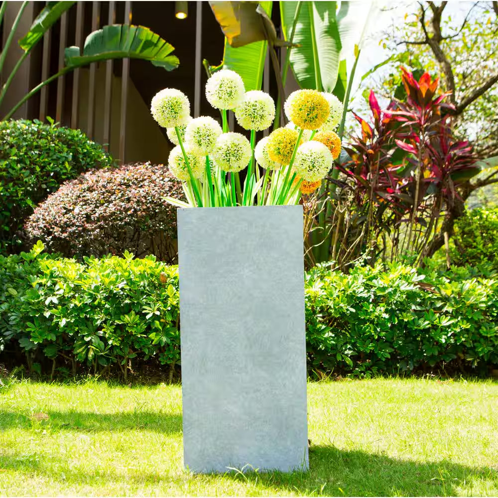 20 In. Tall Slate Gray Lightweight Concrete Rectangle Modern Outdoor Planter