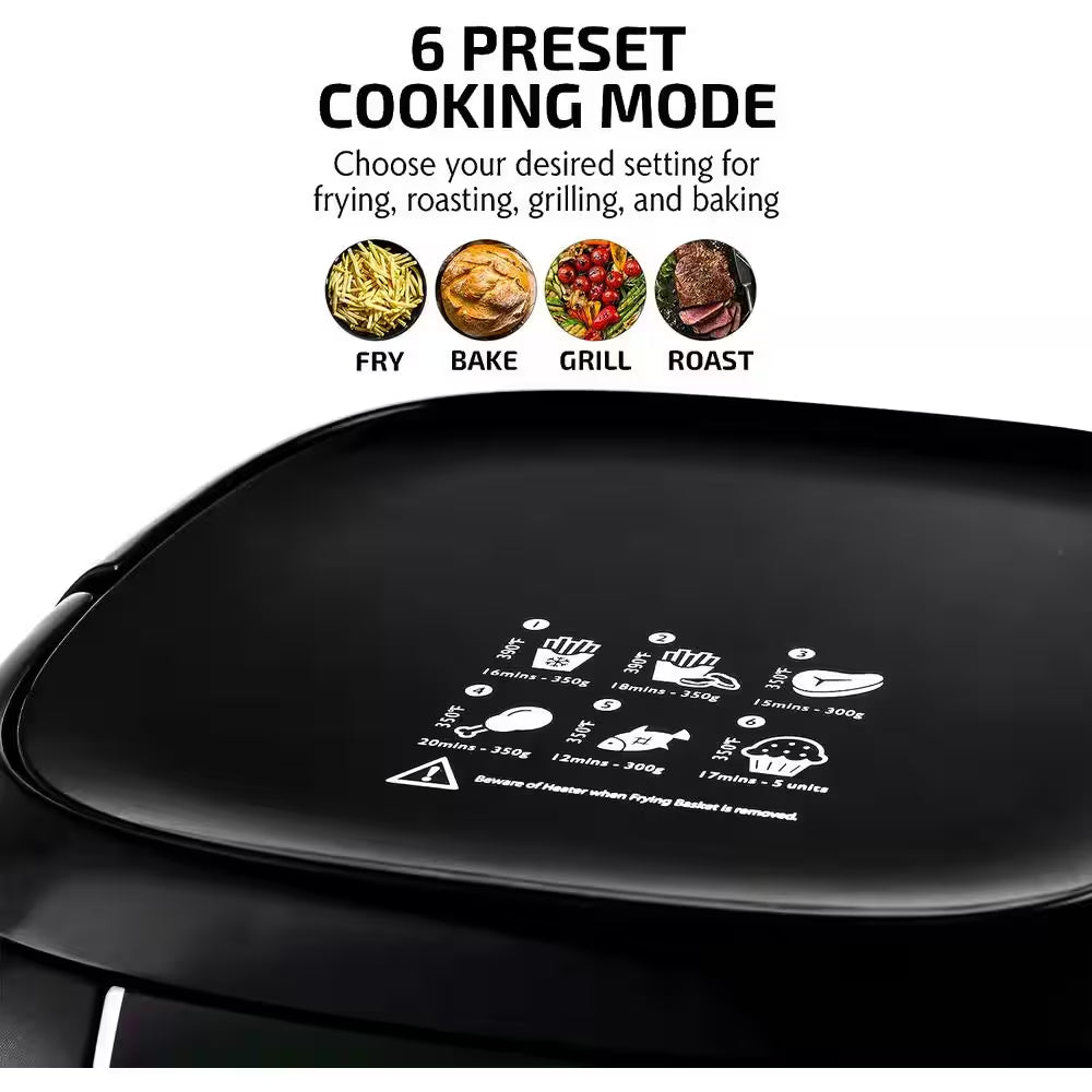 3.2 Qt. Black Air Fryer Grill Pan and Non-Stick Frying Basket Auto Shut-Off 6 Cooking Presets Touch Sensor