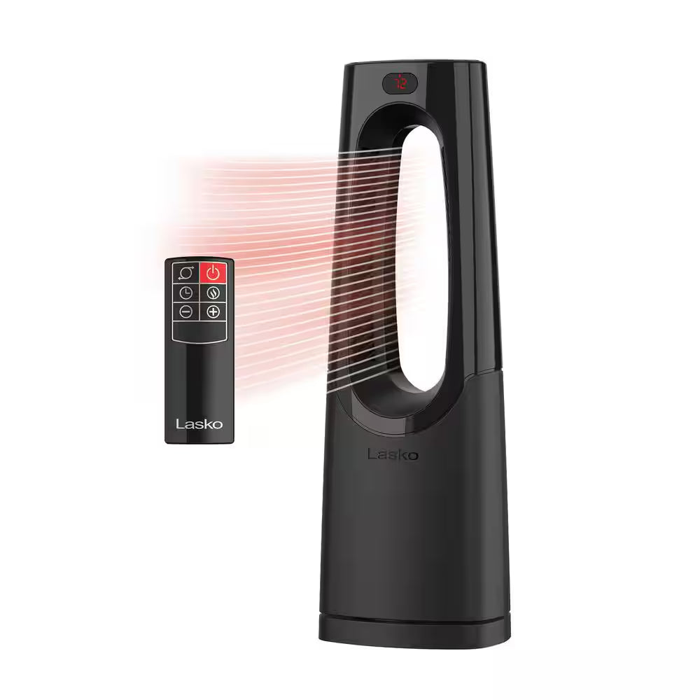 Bladeless 1500W 28 In. Black Electric Oscillating Tower Ceramic Space Heater with Remote Control and Digital Display